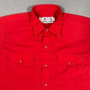 Vintage H Bar C‎ Shirt Mens 16.5 35 Red Western Snap button Cowboy Rodeo Pockets